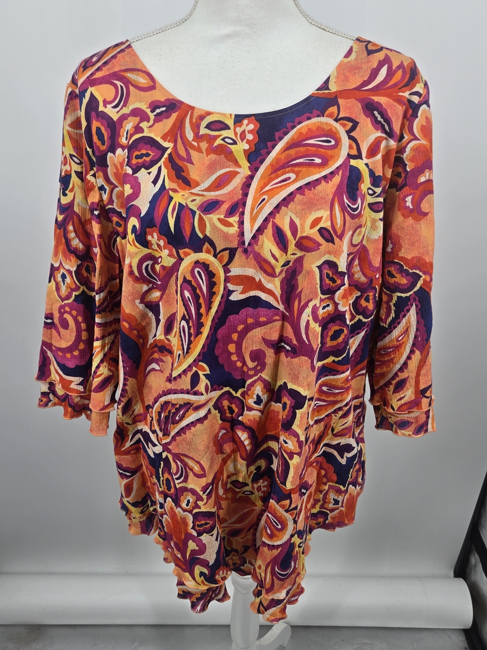 Soft Surroundings Orange Purple Paisley Scoop Neck Tunic Top XL (7881)